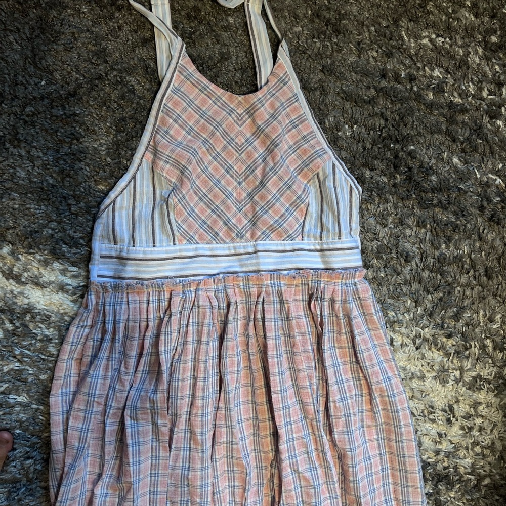 Free People Pink and White Plaid Backless Dress